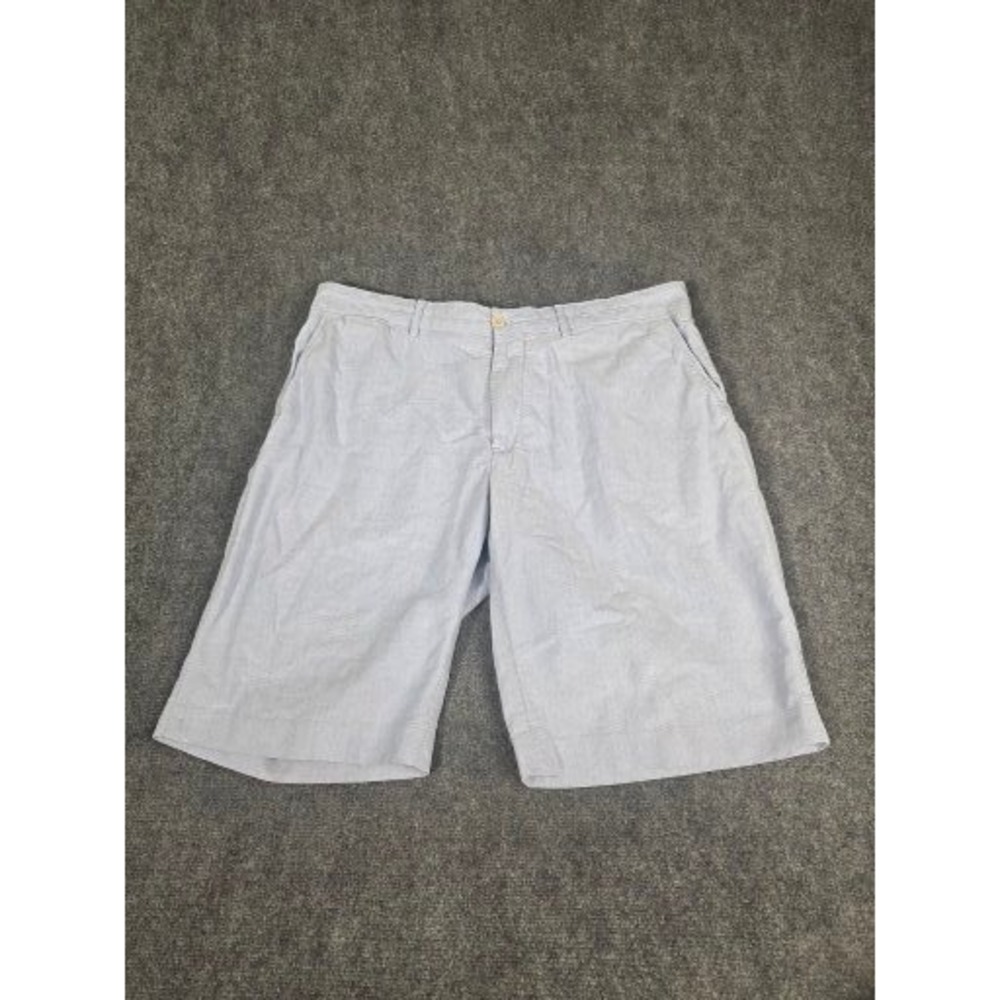 Polo Ralph Lauren Mens Blue White Textured Cotton Shorts Sz 38 Button Fly Preppy